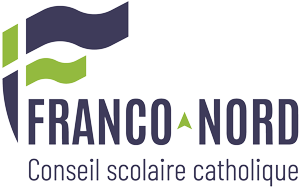 Logo of Franco‑Nord Catholic School Board featuring stylized wave shapes in dark blue and green, with the words “Franco‑Nord” in bold lettering and the text “Conseil scolaire catholique” displayed below.