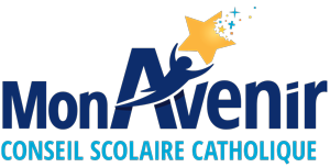Logo of Conseil scolaire catholique MonAvenir featuring the words “Mon Avenir” in blue, with a yellow star and curved swoosh above the text, and the subtitle “Conseil scolaire catholique” displayed below.