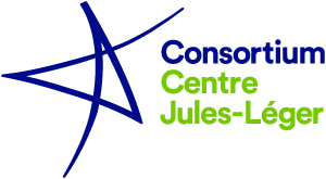 Logo of Consortium Centre Jules‑Léger featuring a stylized blue star‑shaped graphic, with the organization’s name displayed in blue and green text to the right.<br />
